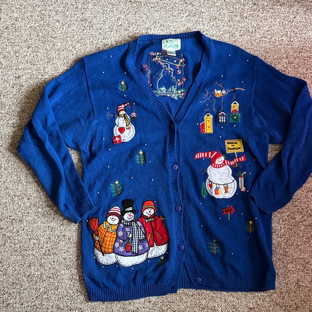 Quacker Factory Blue Holiday Cardigan